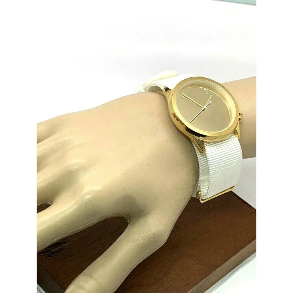 1: Face Women's Watch Gold Tone Case 39.5mm White Nylon Strap Quartz Meet :M
